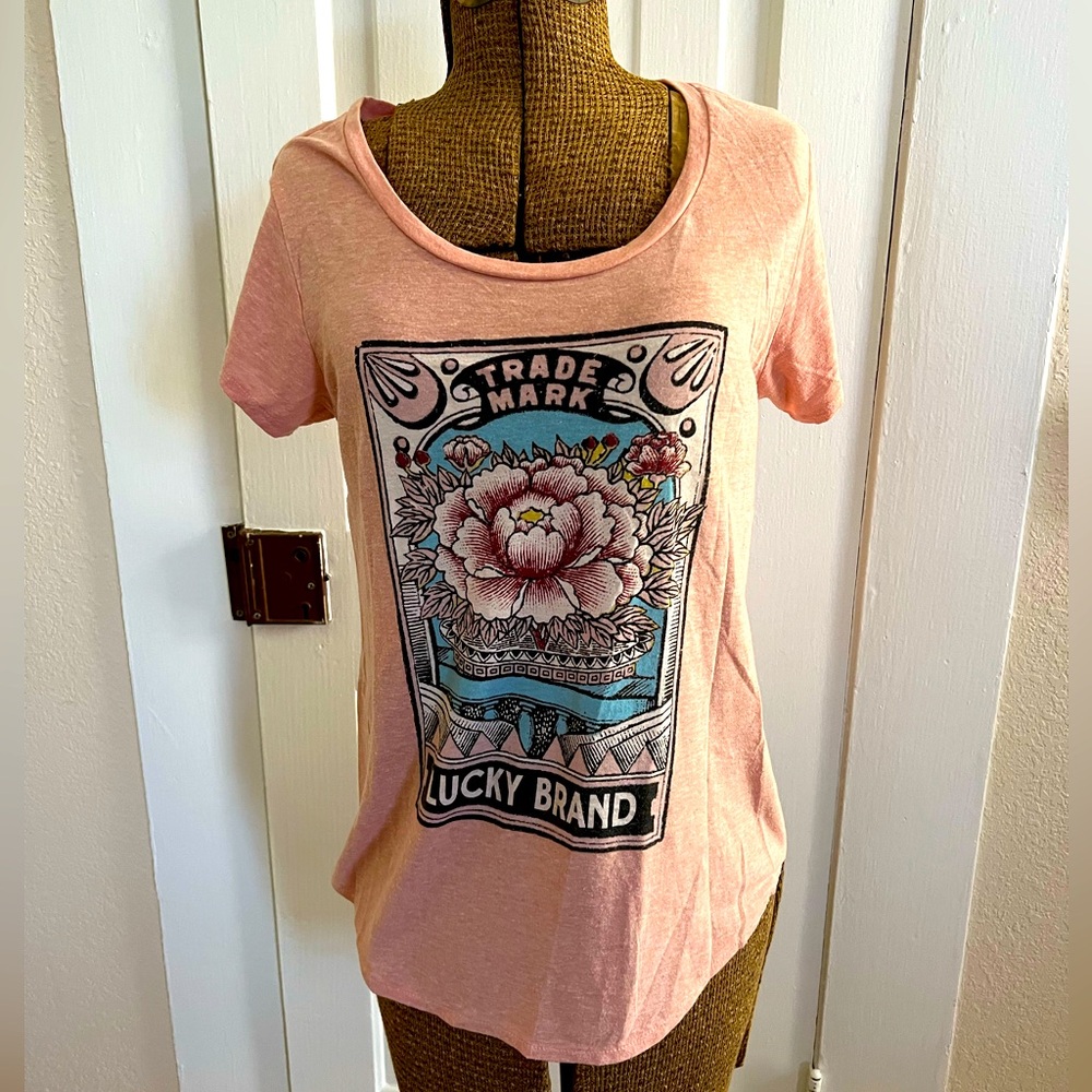 Lucky Brand Women's Graphic T Shirt lightweight Rose Peach Color Ultra Soft